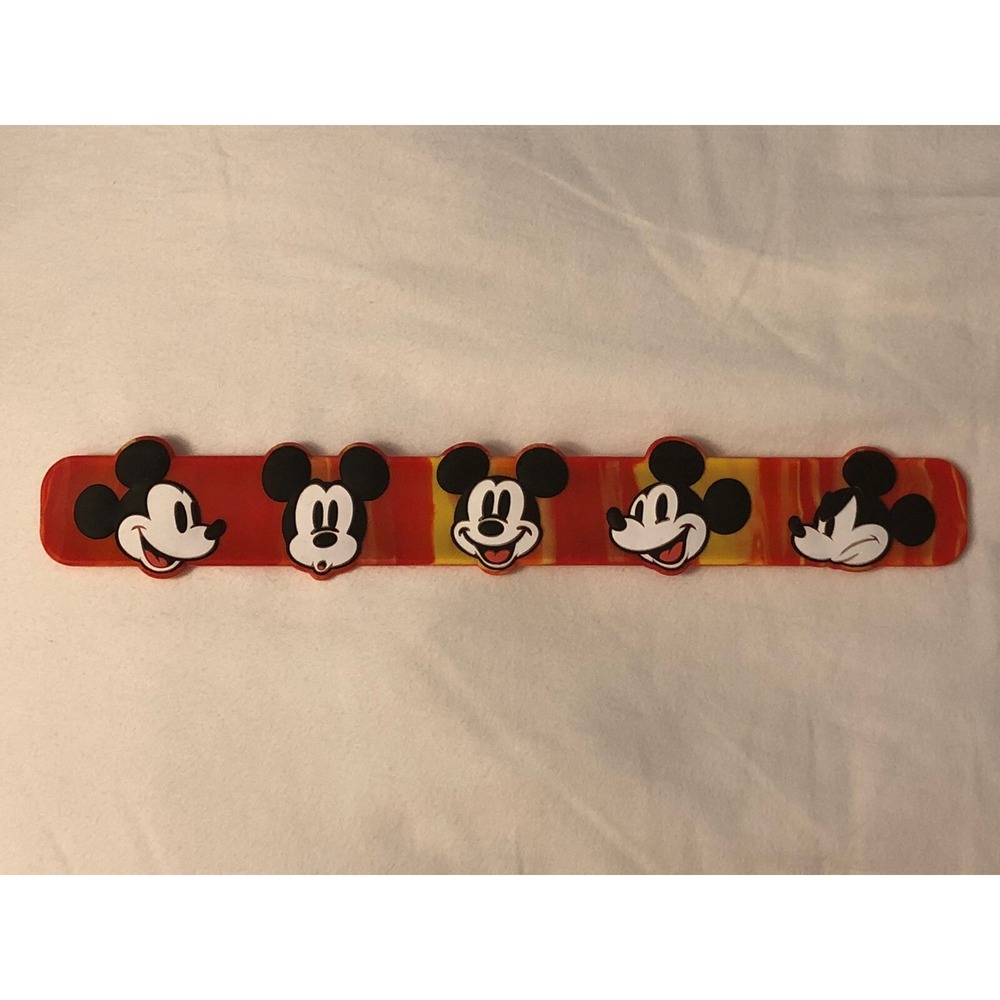 NEW Disney Parks Mickey Mouse Red & Yellow Slap Bracelet Many Faces of Mickey